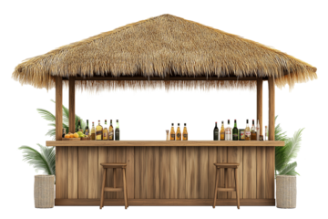 Beach wooden tiki bar on transparent background