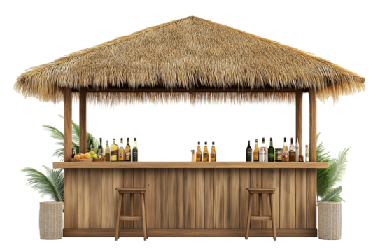 Beach wooden tiki bar on transparent background
