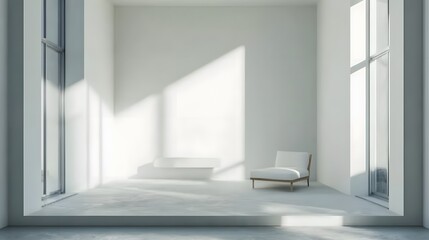 3D rendering of a modern bedroom interior with an empty white wall background