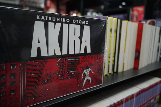 paris, france ,08 08 2024 : popular mangas collection on display inside a bookstore , Akira