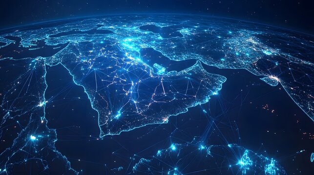 Fototapeta  Abstract map of Saudi Arabia, digital network connections and global data exchange