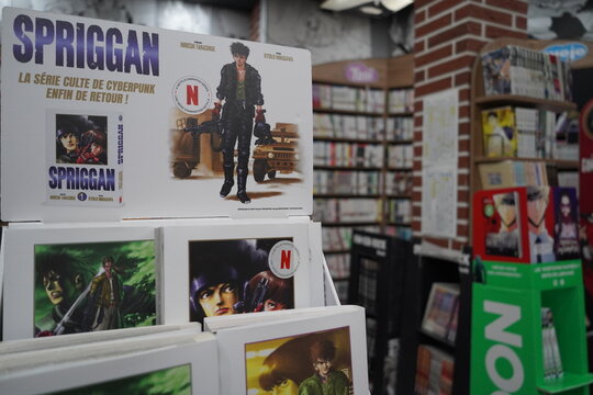 paris, france ,08 08 2024 : popular mangas collection on display inside a bookstore , Spriggan