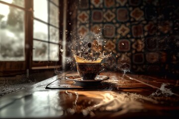 Enjoy the experience of a Dynamic Coffee Splash set within a Cozy Ambient Environment