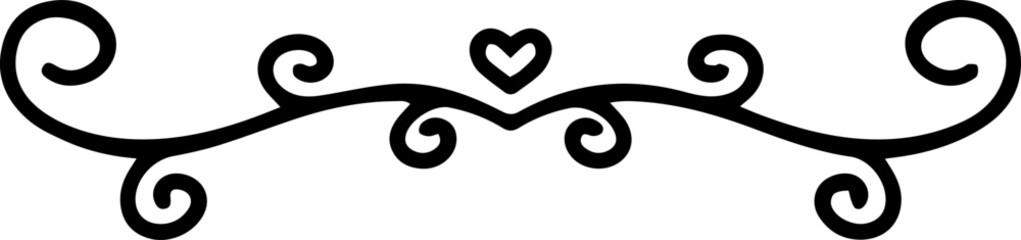 Simple elegant border with swirls and heart for romantic design forming a decorative element for wedding invitation or valentine s day greetings