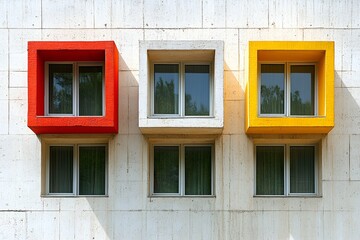 Colorful cubic windows on a concrete facade