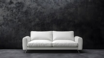  Interior design of living room with white sofa and empty black concrete wall background