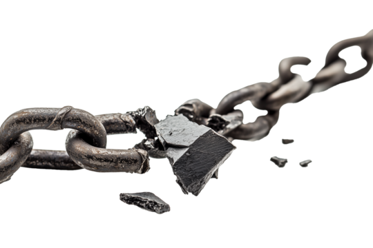 Broken metal chain isolated on transparent background	

