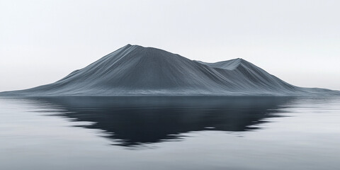 Serene Horizon: Black Mountain and Calm Waters in Muted Tones