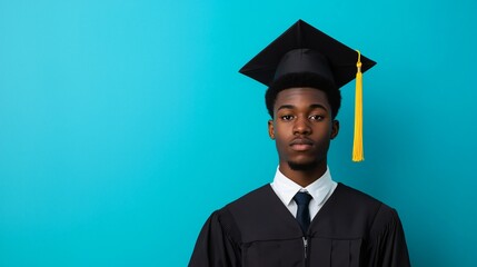 Black History Month Confident Graduate in Cap and Gown on Blue Background