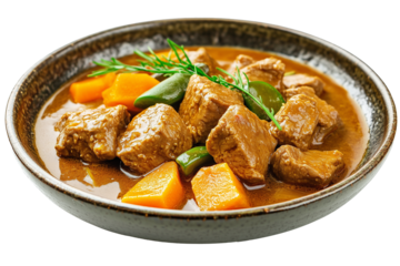 Japanese curry meat food stew on plate isolated on transparent background