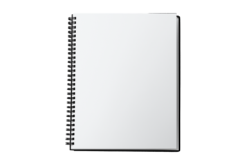 Blank black and white spiral copybook isolated on transparent background