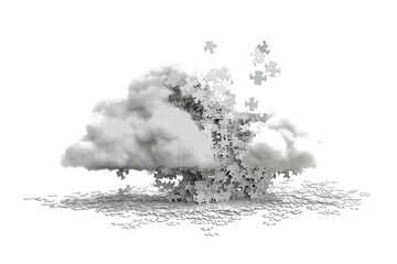 White cloud with puzzle and cloud computing isolated on transparent background