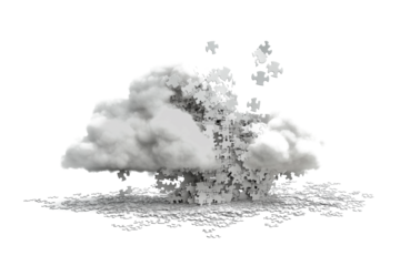 White cloud with puzzle and cloud computing isolated on transparent background