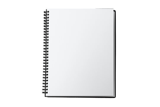 Blank black and white spiral copybook isolated on transparent background
