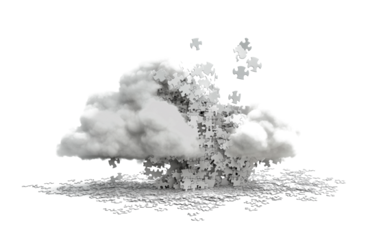 White cloud with puzzle and cloud computing isolated on transparent background