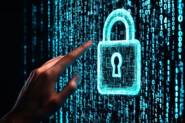 A sleek touch interface featuring a glowing neon cybersecurity lock symbol.A modern touch interface with a vibrant neon light illuminating a cybersecurity lock symbol.A cutting-edge touch interface