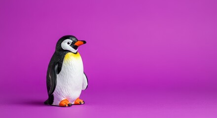 Fototapeta premium Adorable penguin toy against vibrant purple background