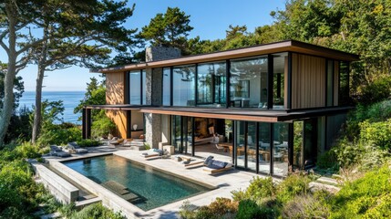Fototapeta premium Stunning Coastal Modern Home with Infinity Pool