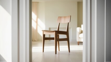 Light Wooden Chair in Bright Room Interior