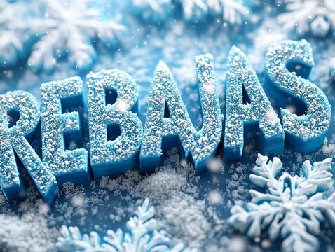 Cartel con elementos de nieve e invierno en el que aparece el texto "Rebajas"