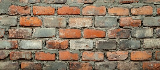 Obraz premium Brick wall background featuring a blend of red and gray bricks highlighting craftsmanship and construction techniques in building design.