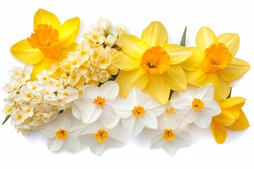 Fototapeta premium Vivid Yellow and White Flowers Against a Leafy Setting