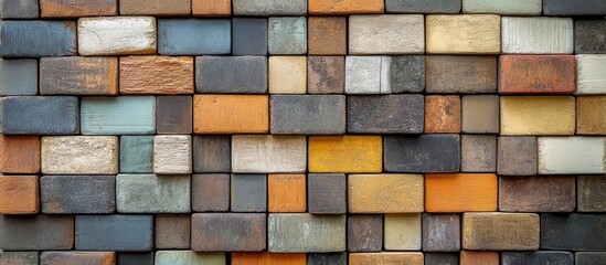 Textured clinker brick wall featuring vibrant colors and patterns perfect for architectural design and construction inspiration