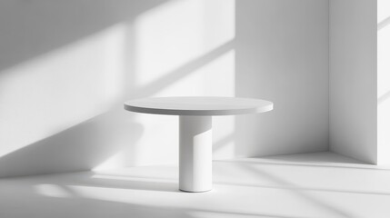 Fototapeta premium Modern Ultra Minimalist Round Table in Matte White