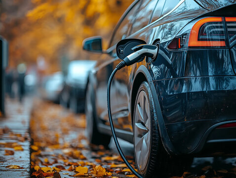 Cargadores de veh&iacute;culos el&eacute;ctricos r&aacute;pidos y modernos para cargar el coche en el parque