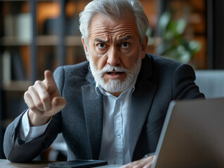 Empresario señala con el dedo con gesto serio