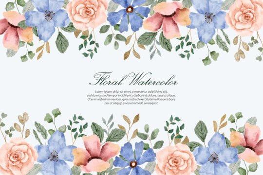 blue pink floral watercolor border
