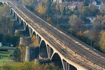 Prague, Czech republic - October 31, 2021. Branik bridge, better known as Intelligence bridge in Autumn - built by persecuted persons