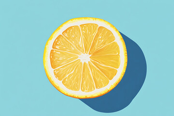 Sliced Lemon on Blue Background