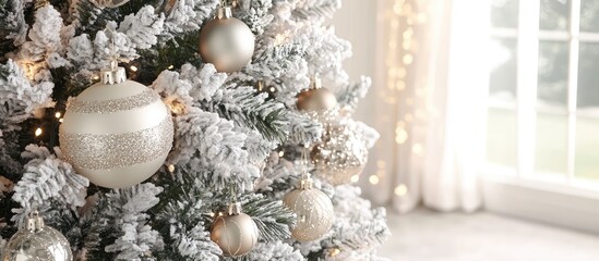Elegant Christmas tree close-up showcasing sparkling ornaments and soft lights ideal for festive holiday ambiance and celebrations