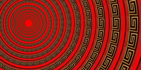 Background Chaines New Year Vibrant Red Concentric Circles with Intricate Greek Pattercn Design