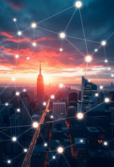 Fototapeta premium city scape and network connection concept..Image ID:411942079, with white tones