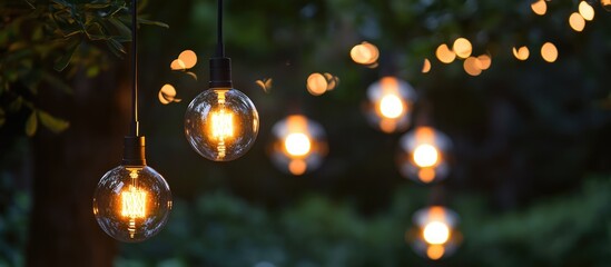 Fototapeta premium Modern outdoor lighting fixtures creating a warm and inviting ambiance for elegant home decoration in nature settings.