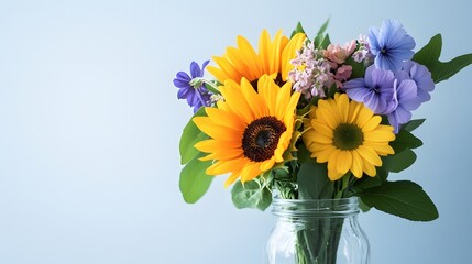 Obraz premium Sunflowers Pansies and Other Flowers in a Jar