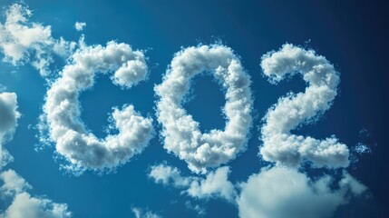 Fototapeta premium CO2 formed by clouds against a clear blue sky illustrating climate change and environmental impact concepts