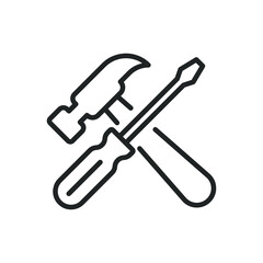 Screwdriver and hammer tool thin line icons. Editable stroke and Perfect pixel on transparent background