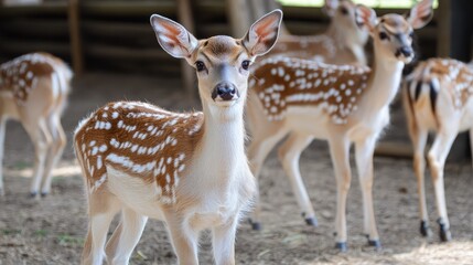 Fallow deer fawns with spotted coats in a natural habitat showcasing their gentle demeanor and playful behavior among peers