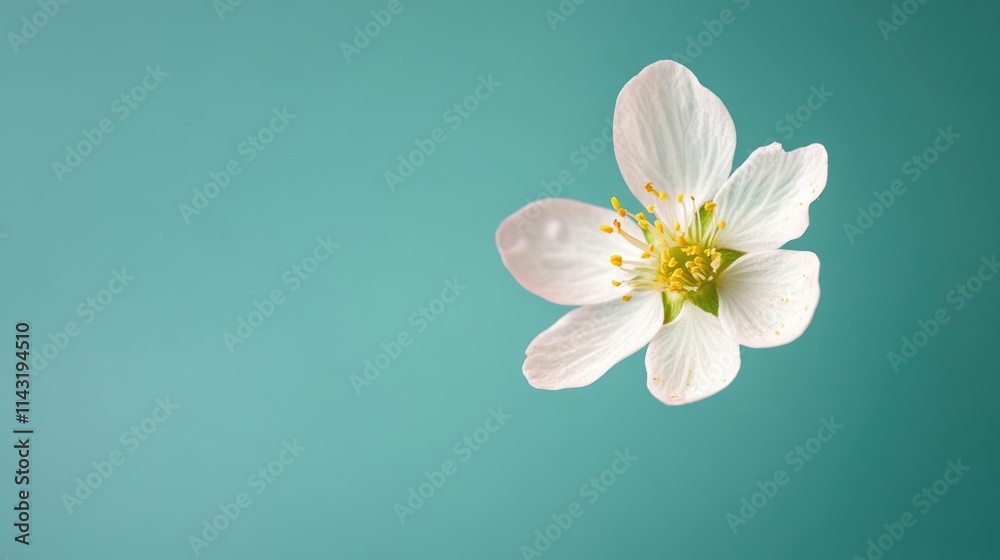 Poster Falling Strawberry Flower Isolated on Soft Background with Full Depth of Field for Nature and Floral Design Concepts