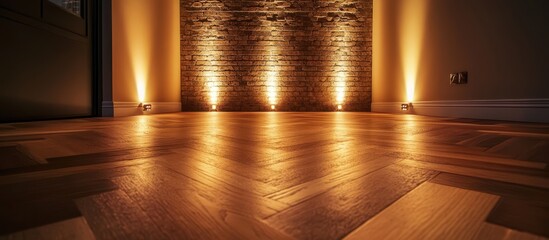 Stylish parquet floor in a contemporary room with warm lighting showcasing perfect interior design inspiration and modern aesthetics