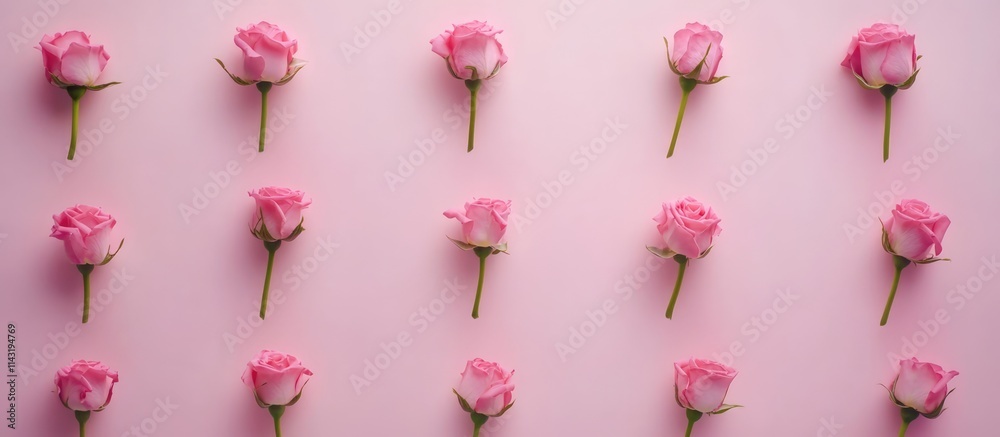 Aufkleber feminine floral backdrop with pink rose flowers on a soft pink surface perfect for springtime text p