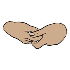 Two folded human hands. Cartoon style. Isolated vector illustration.
