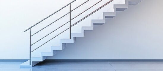 Modern stairway design showcasing stainless steel handrails and a clean white backdrop, perfect for contemporary architecture themes.