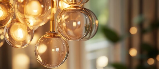 Modern chandelier close-up with glowing lamps ideal for elevating contemporary interior design aesthetics and ambient lighting.