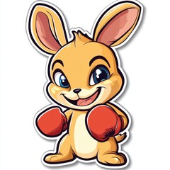 Cartoon kangaroo character wearing red boxing gloves in a cheerful fighting pose isolated on white background