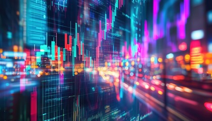 Title: Collaborative Business Team In Urban Setting With Overlay Of Forex Graphs, Emphasizing Stock Market And Teamwork.