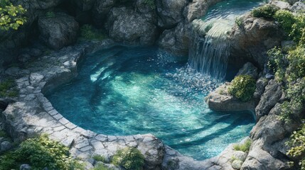 Naklejka premium Tranquil Fairy Pools Surrounded by Lush Greenery and Cascading Waterfalls in a Serene Natural Landscape